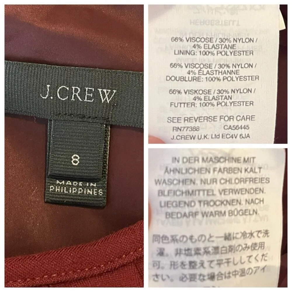 J.Crew Sheath Dress Ponte Knit Bell Sleeves Crew Neck Burgundy Women’s Size 8 - Image 14