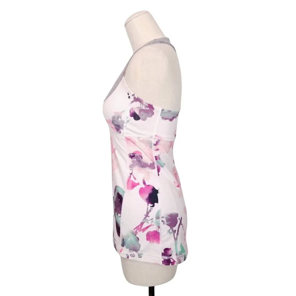 Lululemon Scoop Neck Tank Blurred Blossoms White / Heathered Fossil Sz 4 - Image 3