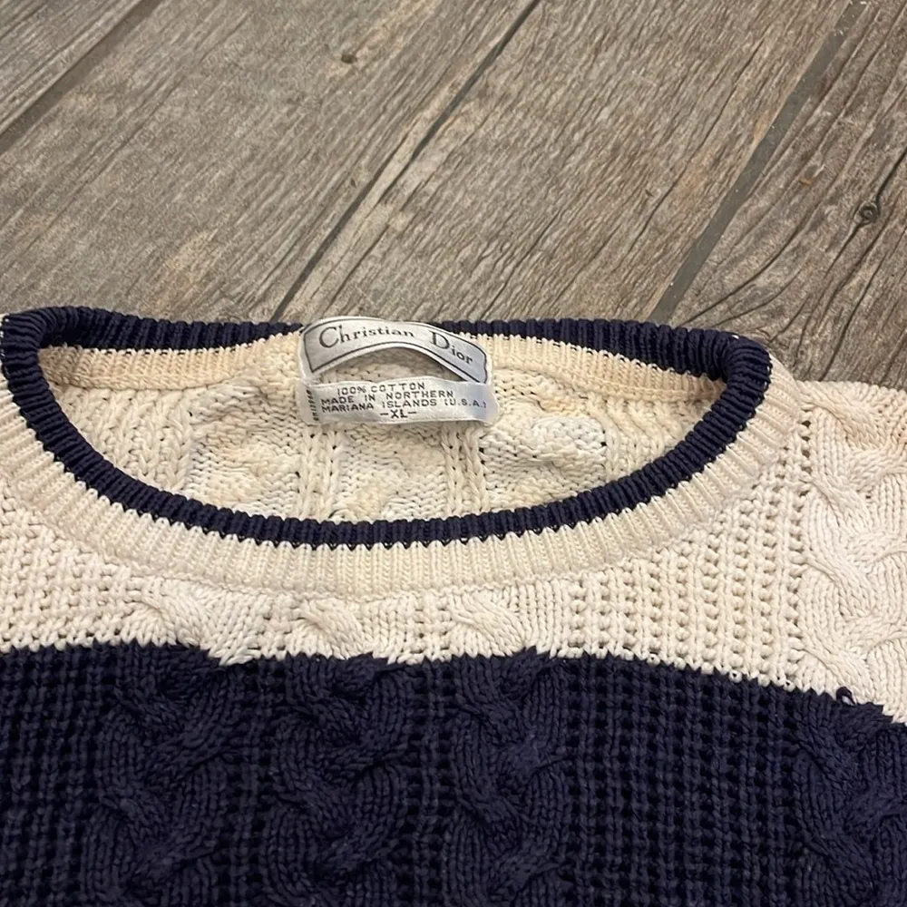 Christian Dior Navy and Cream Striped Sweater - Image 4