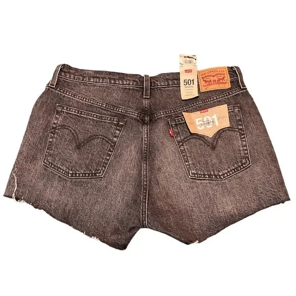 NWT Levi’s 501 Button Fly Cut Off Faded Black Jean Shorts Size 33 Raw Hem‎ - Image 2