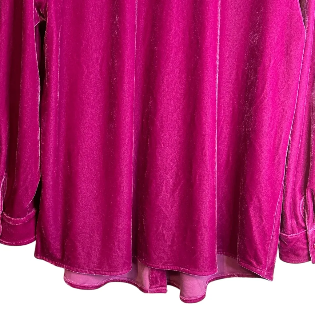 Soft Surroundings Pink‎ Fuschia Velvet Button Down Long Sleeve Shirt LP #39696 - Image 9