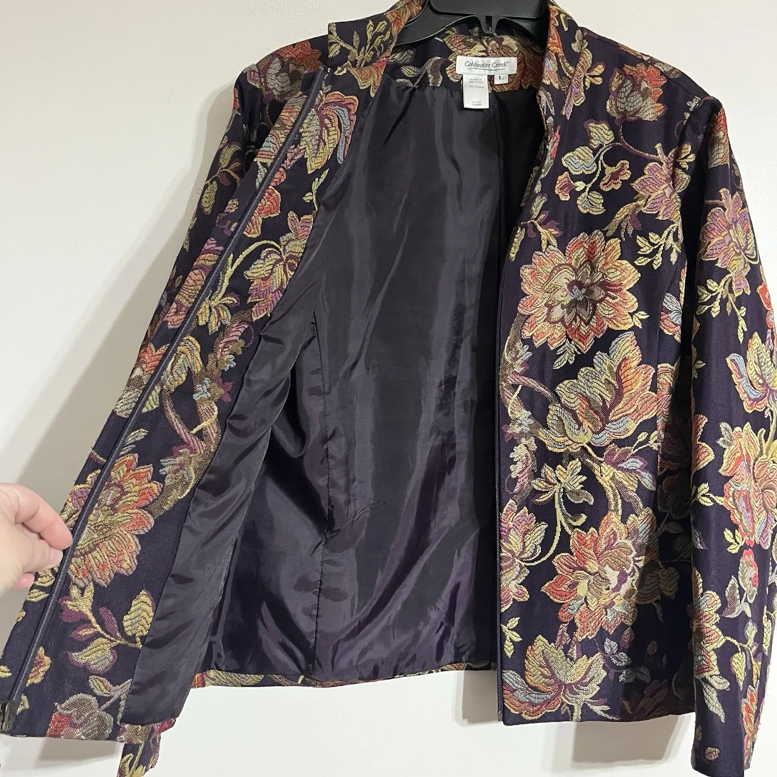 Coldwater Creek Women Full Zip Floral Embroidered Tapestry Jacket Size Large - Image 5