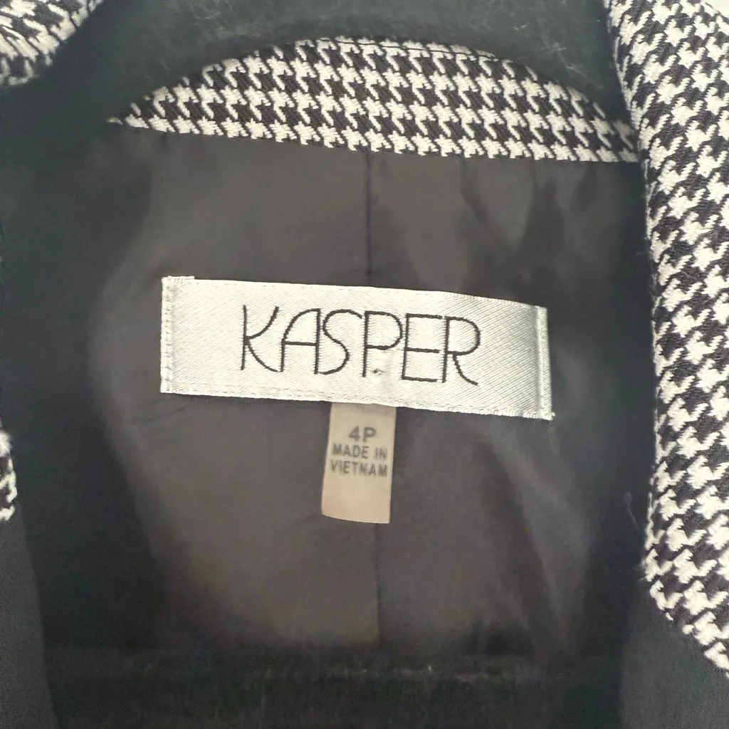 Kasper Women’s 4P Black White Houndstooth Blazer Jacket Office Core Career - Image 2