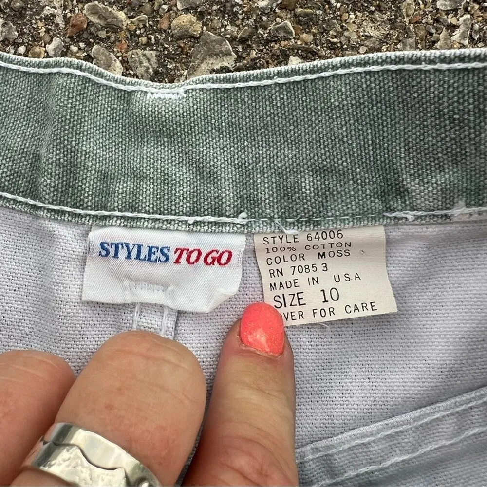 90s high waist green tie dye Boho leaf bleach dye cut off high - Image 4