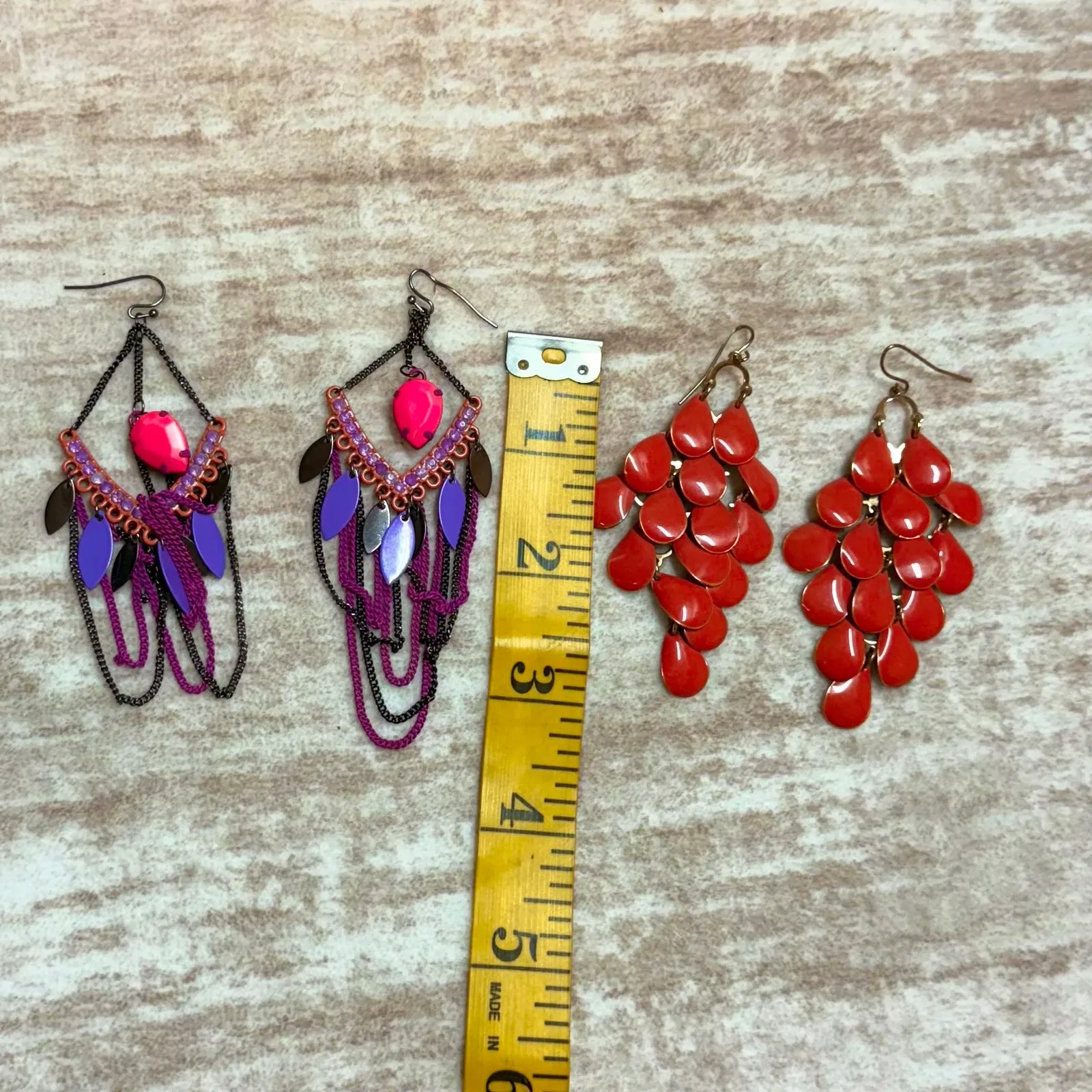 Earrings Bundle 4 Pairs Pink Purple Chandelier Beaded Millennial Party Cocktail - Image 2