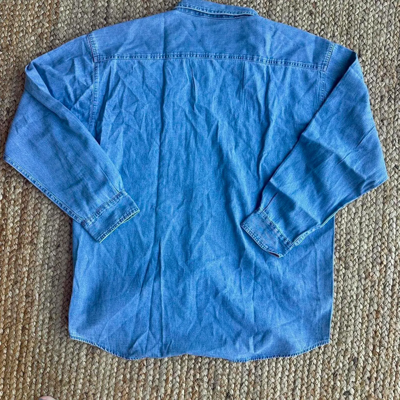 Vintage denim button up shirt with embroidered birds & birdhouses - Image 6