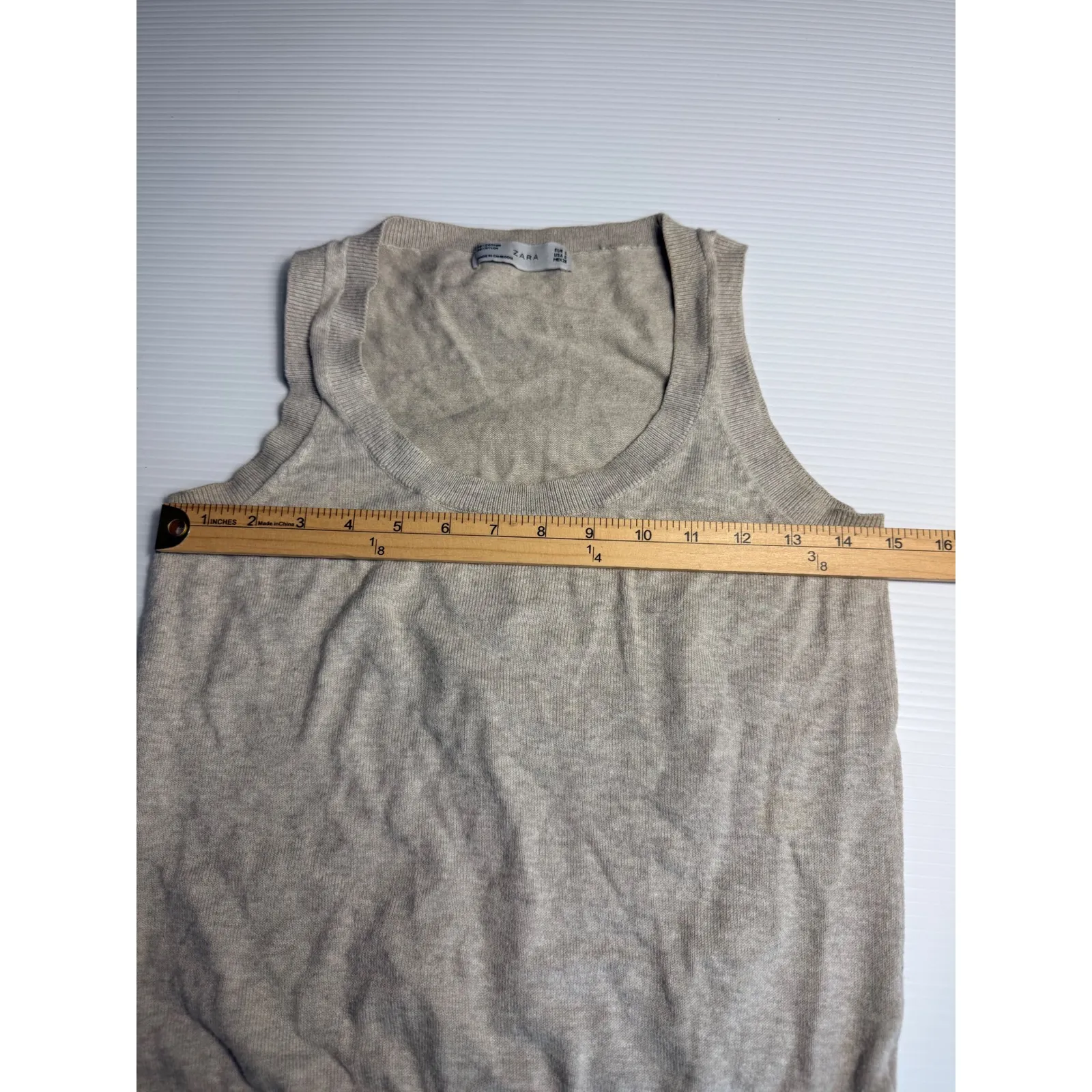 Zara Knit Tank‎ Top Sleeveless Sweater Vest Beige Cotton Blend Small - Image 4