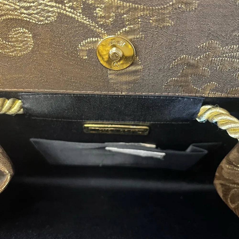 Vintage Victor Costa Made in Hong Kong Gold Jacquard Embellished Shoulder Bag Brown - Image 6