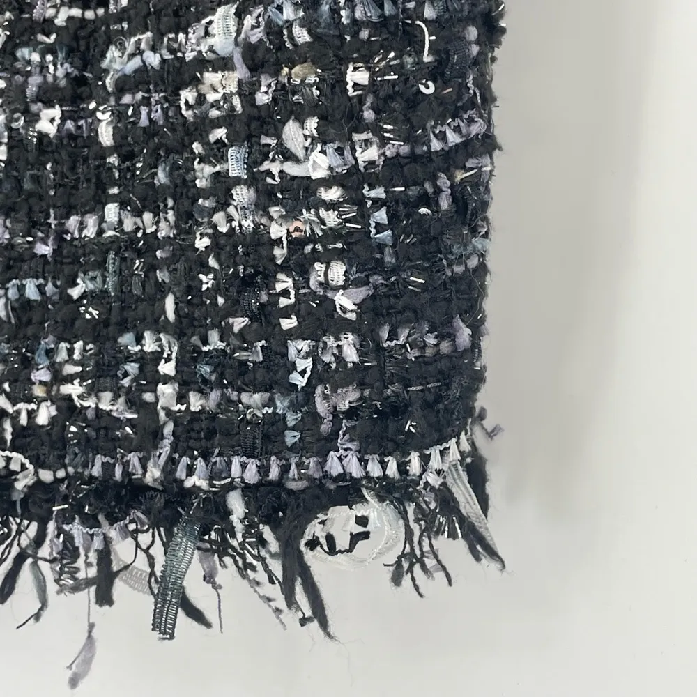 ZXQB Womens Tweed Style Sleeveless Tapestery Sparkle Crop Top Zip Back Large - Image 10