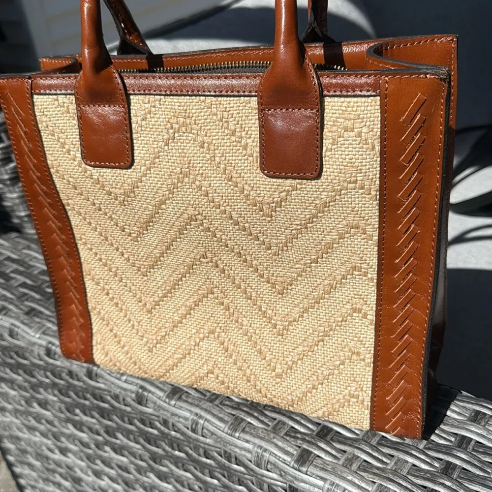 Patricia Nash, curry leather woven straw tote - Image 3
