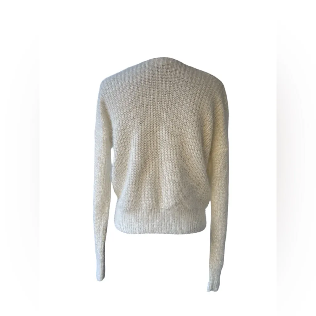 Chic White Pearl Embellished Twist Front Sweater Soft Knit LG Trendy Cozy Winter - Image 4