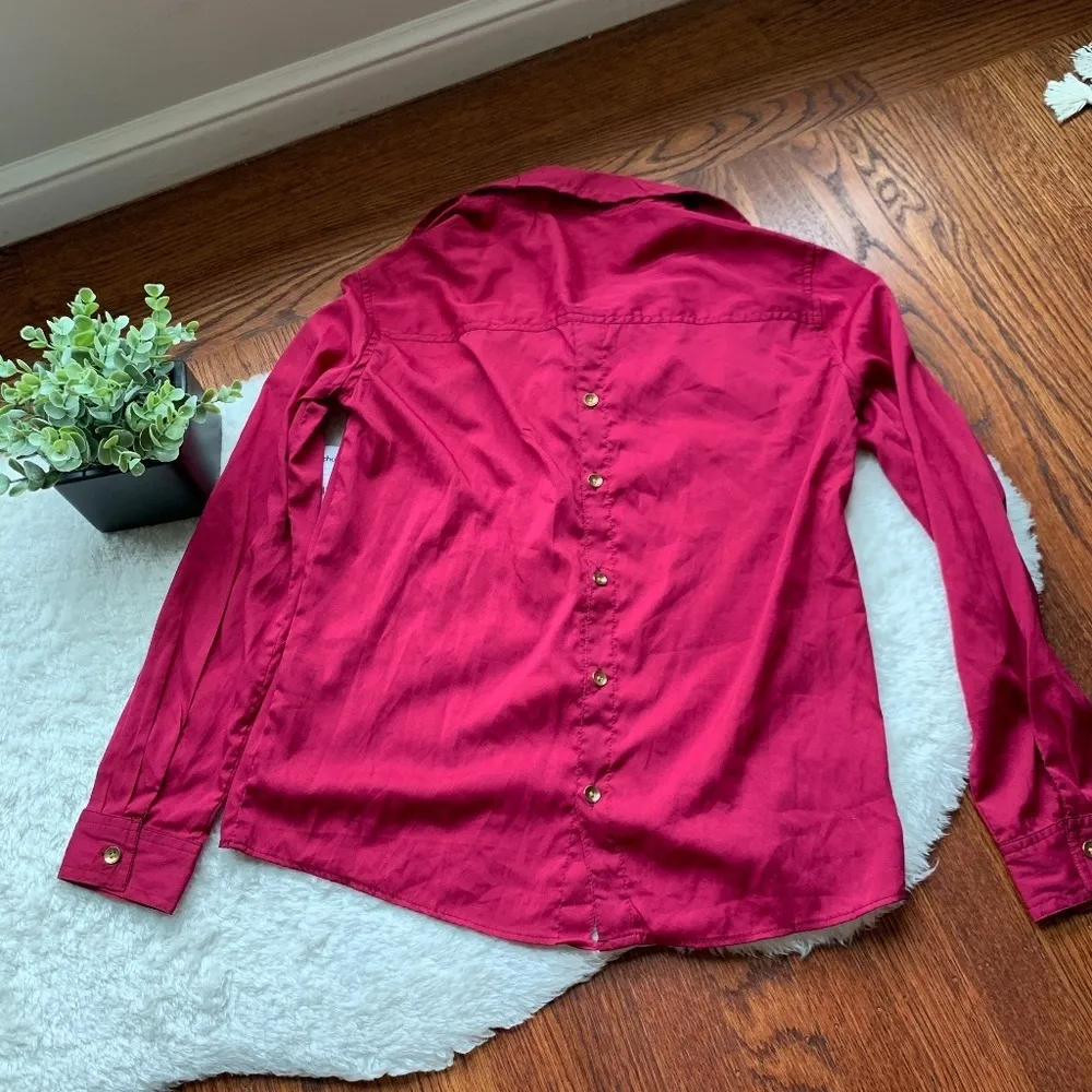 Vintage Charlotte Russe Red button down collar dress shirt blouse XSMALL NWT Y2K - Image 7