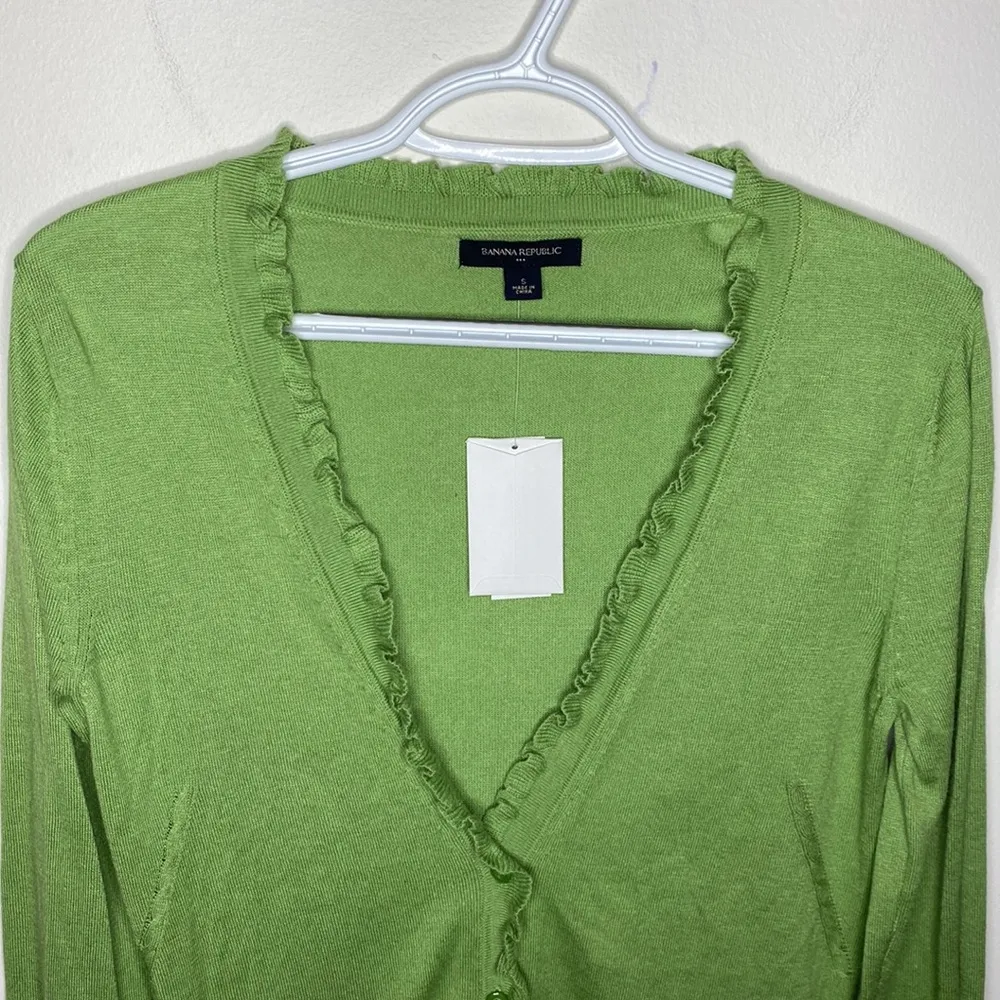 Banana Republic Factory green ruffle trim cotton blend cardigan size S - Image 3