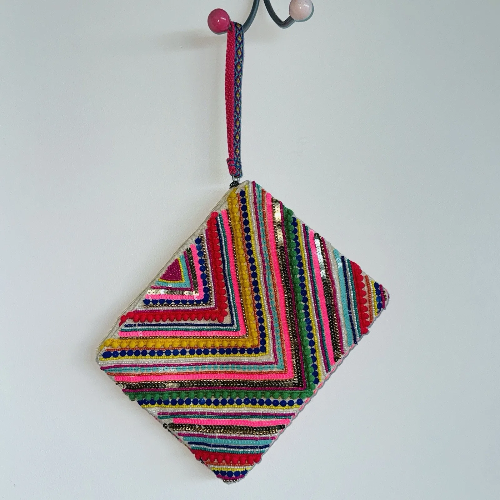 NWOT America & Beyond Hand Embellished Wristlet Bag Wallet Pouch 10x8" Boho Chic - Image 6