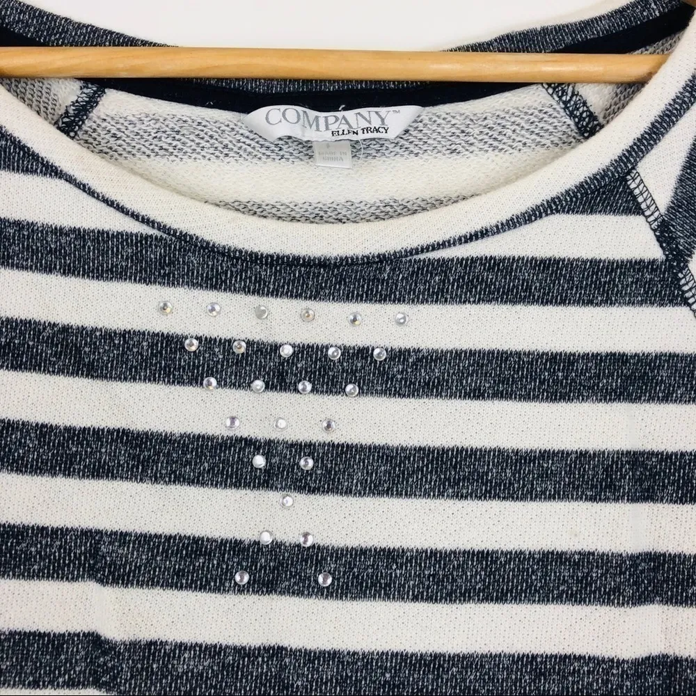 Lightweight Rhinestone‎ Striped Sweatshirt D0089 - Image 2