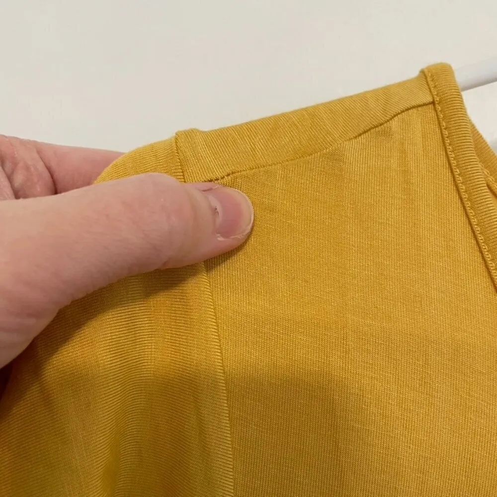 MATILDA JANE Bocce Ball Lace Accent Top Mustard Yellow Lace Back Short Sleeve M - Image 9