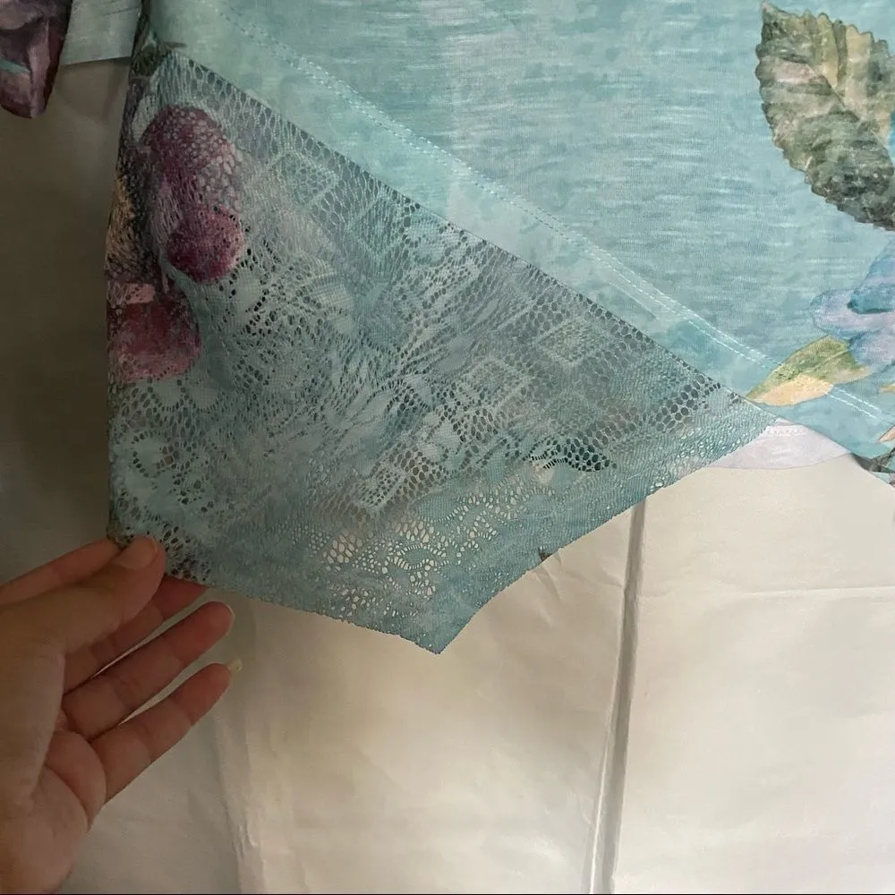 Time & True Aqua Floral Bead Lace Bottom. Blue Size L - Image 2