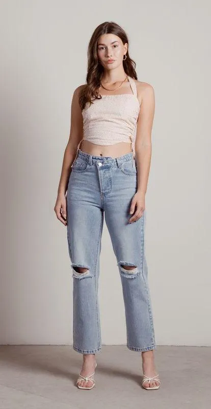 ANOTHER LOVE FLORAL HALTER SIDE RUCHED CROP TOP - Image 2