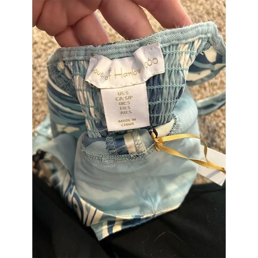 House of Harlow 1960 Women's Blue Satin Smocked Bustier Crop Tank Size S - Image 4