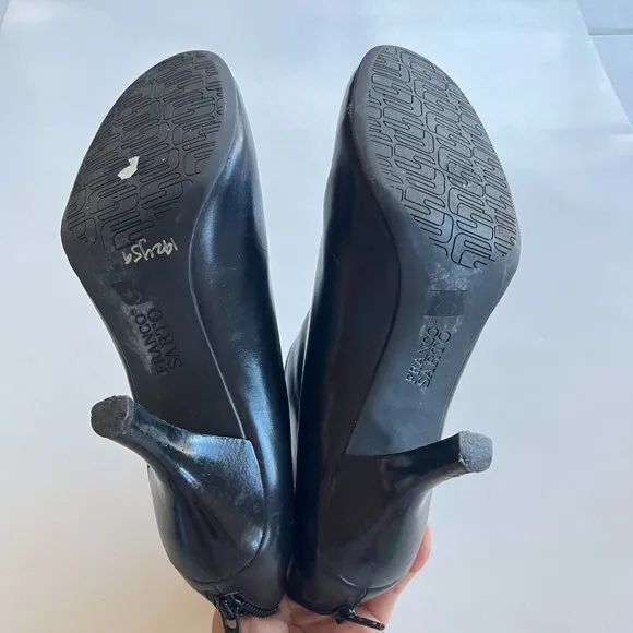 Franco Sarto Mira Black Leather Ankle Boots Heel Split Front Shoes‎ Size 8.5M - Image 9