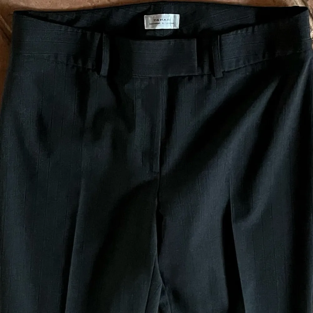 Tahari ASL gray gold pinstriped dress pants slacks trouser midnrise flare 6 - Image 8