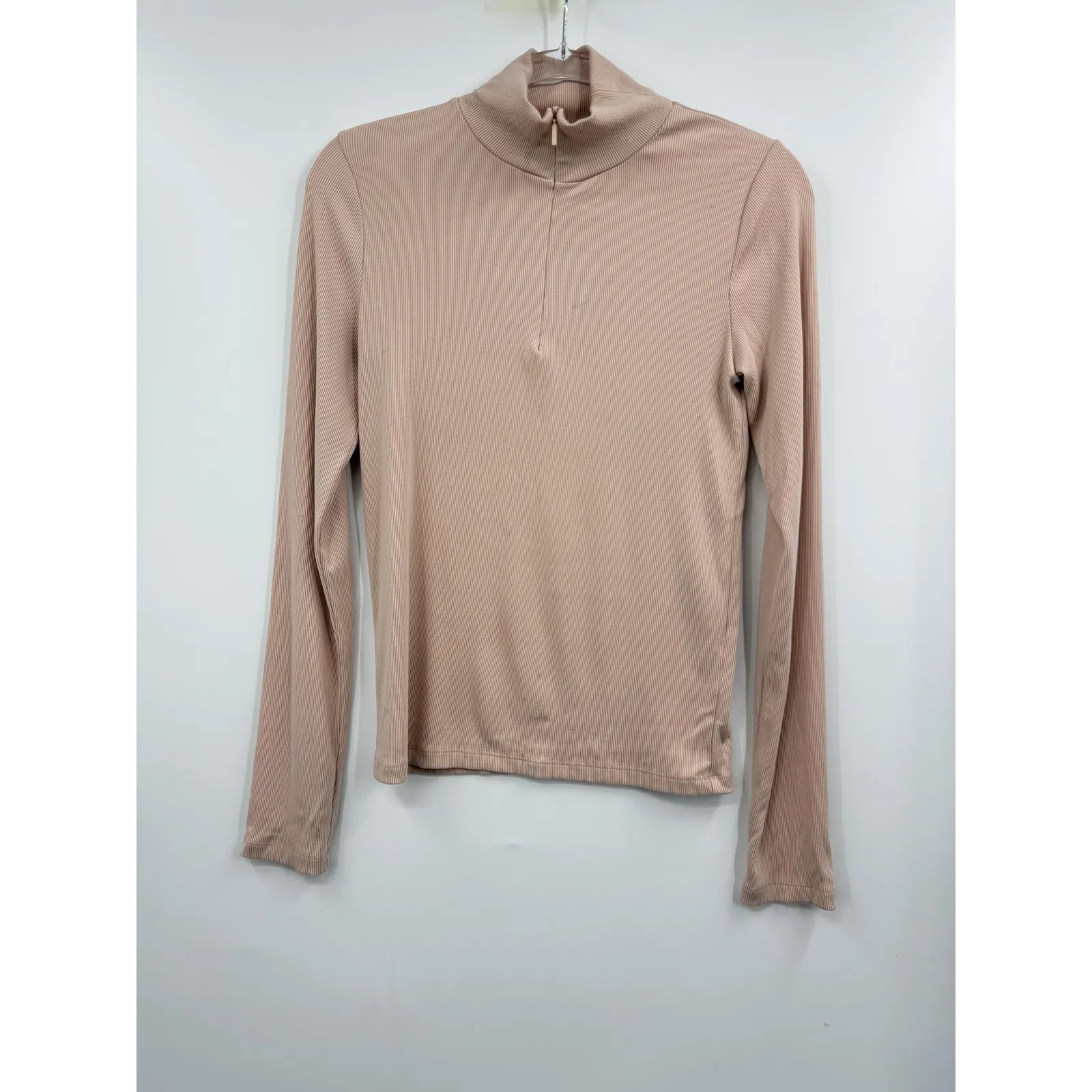 Vince Ribbed Mock Neck‎ Zip Long Sleeve Top Women Size L Pink - Image 2