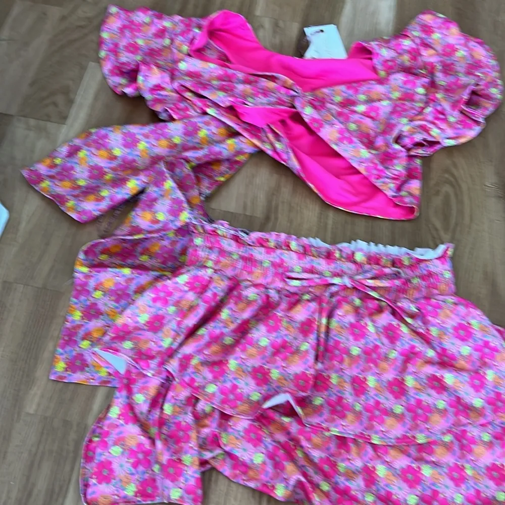 NWT Loveshackfancy Kiella Ruffle Crop Top and Citrine Mini Skirt Passion Sound - Image 5