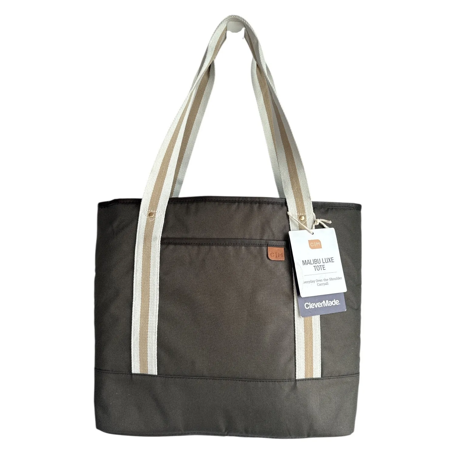 CleverMade Malibu Luxe Tote Bag Structured Shoulder Bag w/ 15” Laptop Sleeve Brown - Image 3