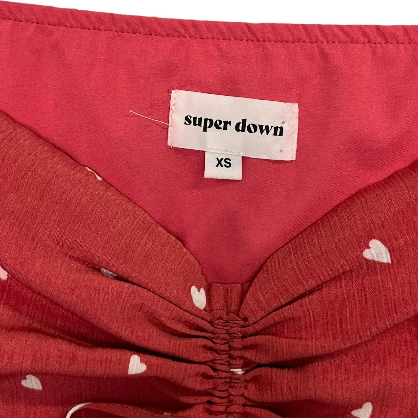 Super Down Revolve Dress Womens XS Red Heart Ruched Tie Mini Valentines Day Sexy - Image 3