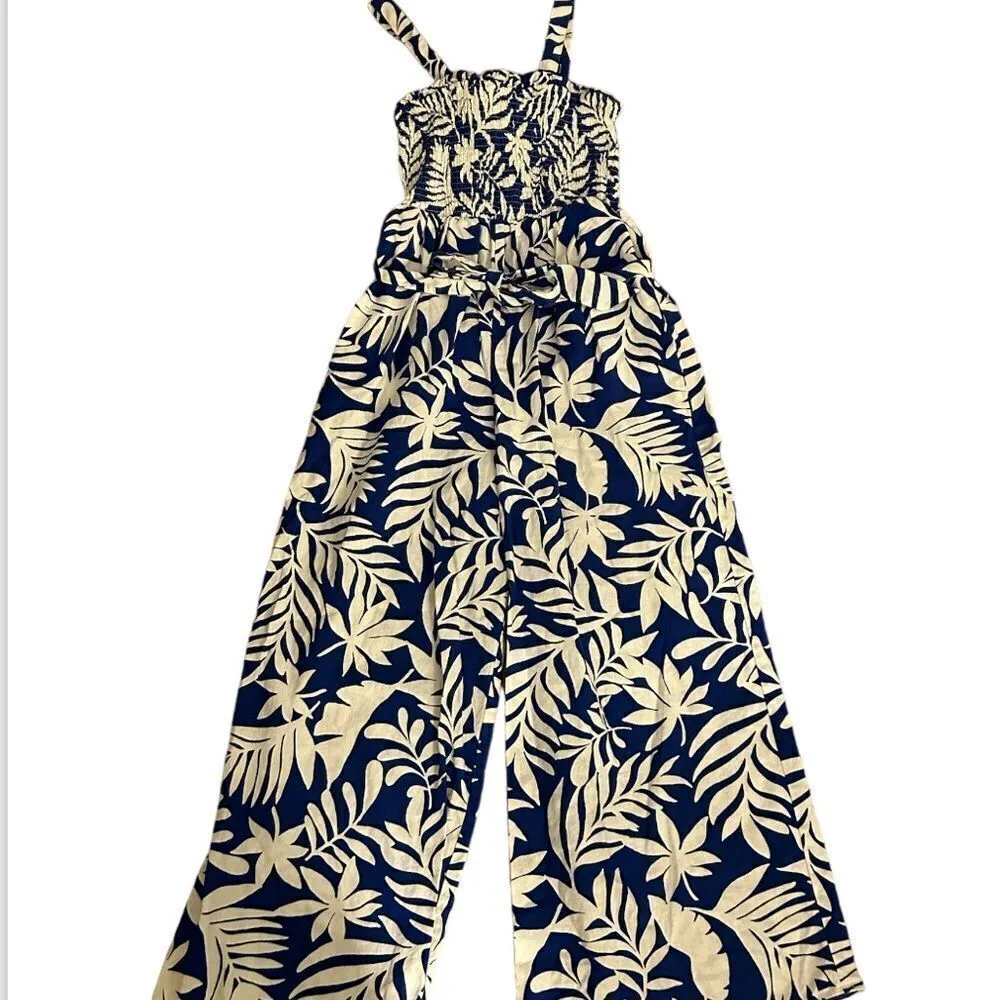Kate Spade New York Navy White Tropical Smocked Jumpsuit MSRP 298.00 - Image 4