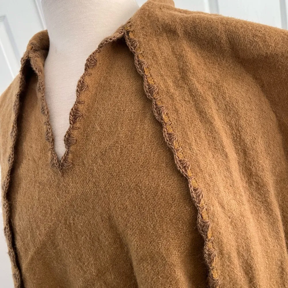 Camel Brown Poncho Cloak Cape Alpaca Blend with Attached Scarf Size undefined - Image 2