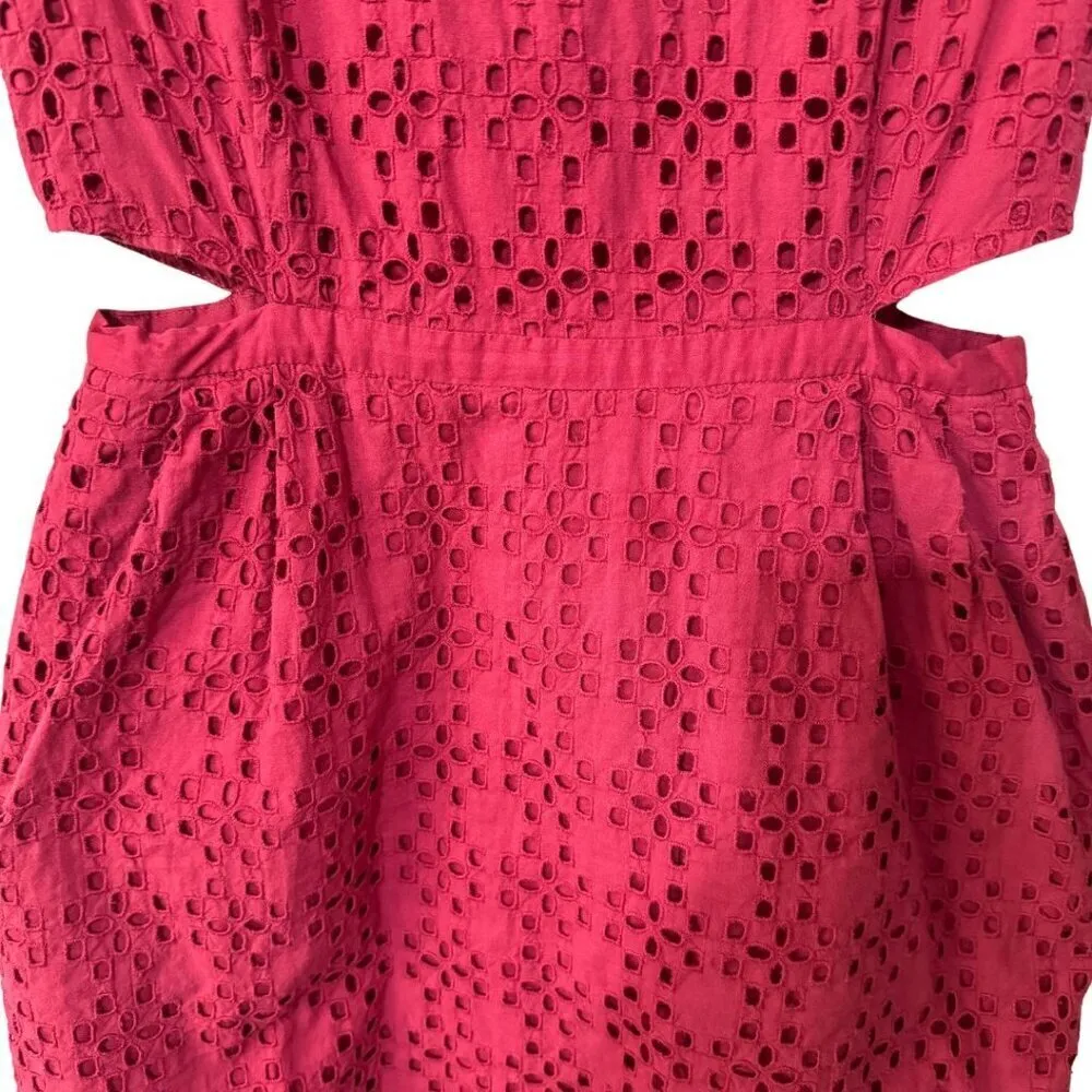 MADEWELL Happening Cotton Eyelet Crimson Red Cut Out Mini Shift Dress EUC 0 - Image 6