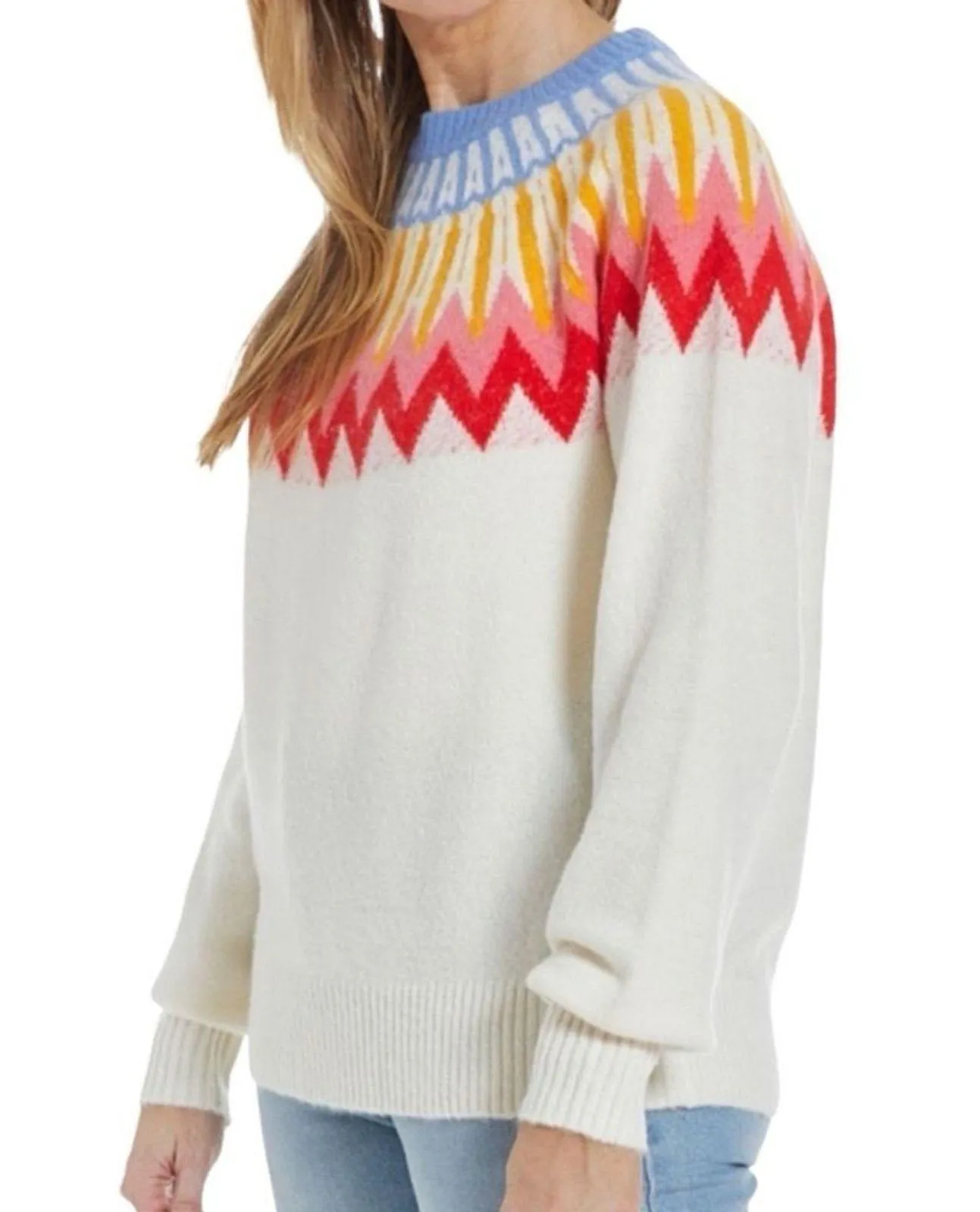 FRENCH CONNECTION Fair Isle Sweater in Ivory / Multi Size XXL Brand New MSRP $88 - Image 4