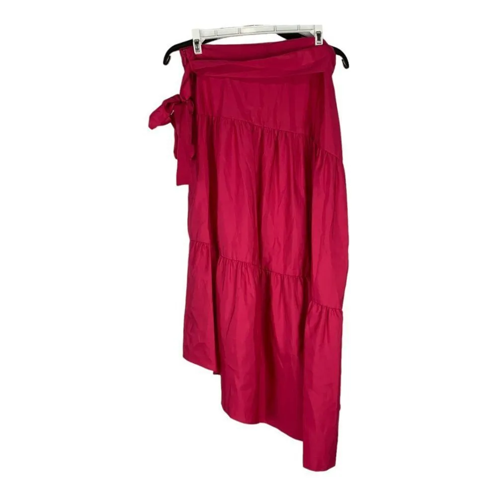 Eliza J Women's Hot Pink Asymmetrical Ruffle Tie Front Midi Skirt Size 8 - Image 4