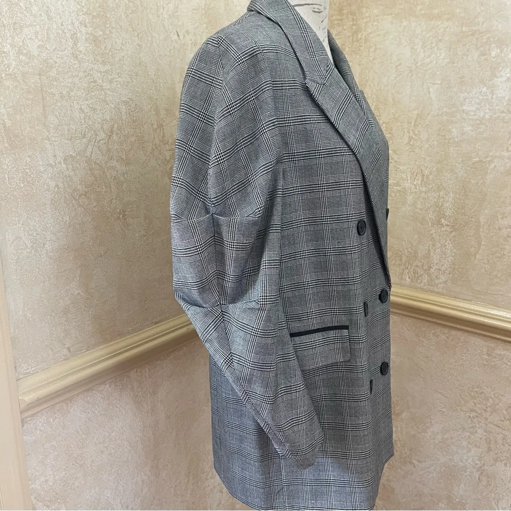 Joie Tomika Ruched Sleeve Plaid Blazer Jacket Women Size 10 Caviar Multi Grey - Image 15