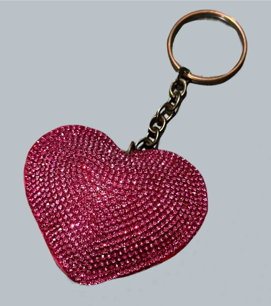 Rhinestone Bedazzled Heart Keychain 2000s Y2k Small Accessories bright hot pink - Image 2