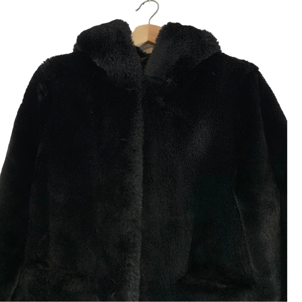 Love Token Faux Fur Mid Length  Hooded Coat Black Size XS - Image 4