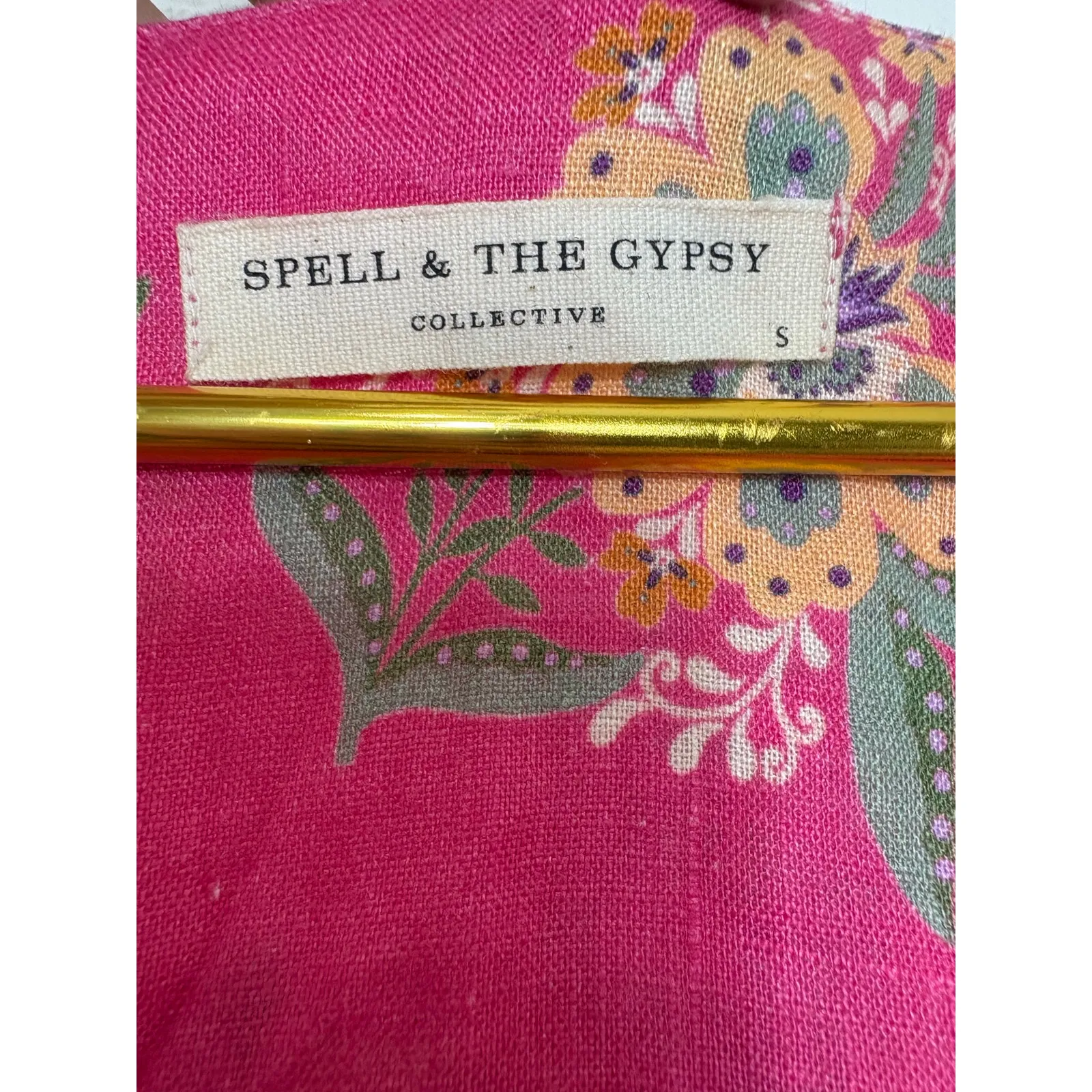 Spell & The Gypsy Solstice Linen Tunic Mini Dress Sz
Small Floral Linen Babydoll Pink - Image 6