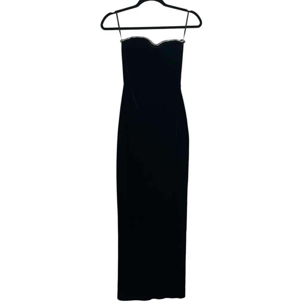 Khanum’s Karyln Strapless Black Velvet Maxi Gown With Diamanté Detail - Image 4