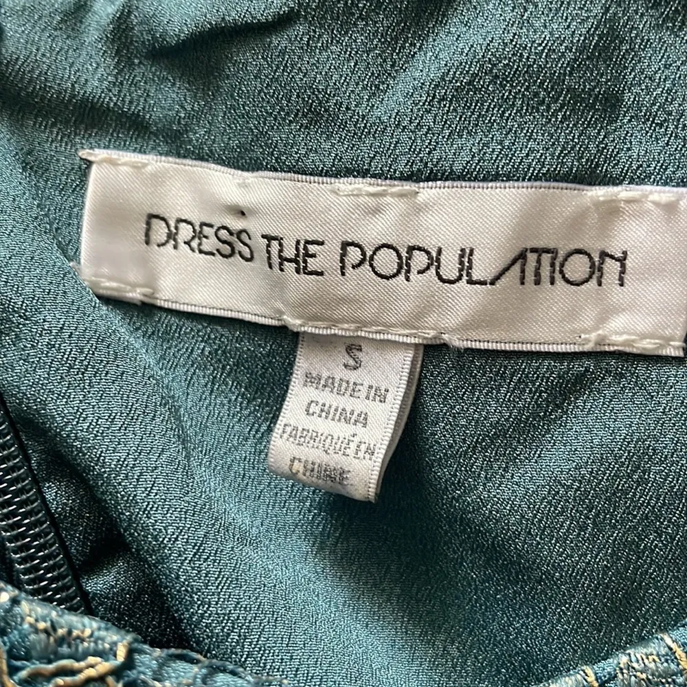 Dress the Population  Antoinette Teal and Gold Metallic Lace Maxi Dress - Image 4