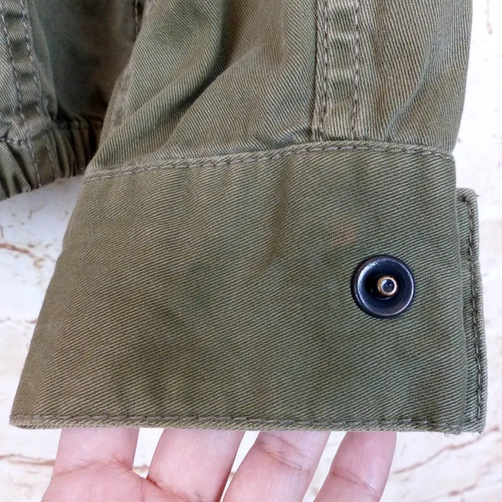 BCBGeneration Military Utility Jacket Women S Olive Green Twill Button Front - Image 11