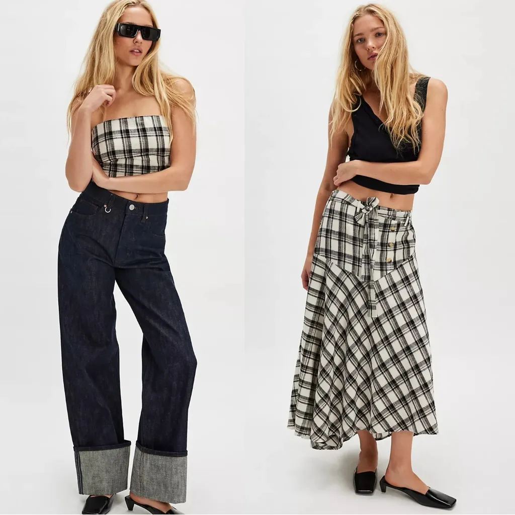 Free People Gingham Plaid Picnic After You Set Maxi Skirt Tube Top NWT Large - Image 3