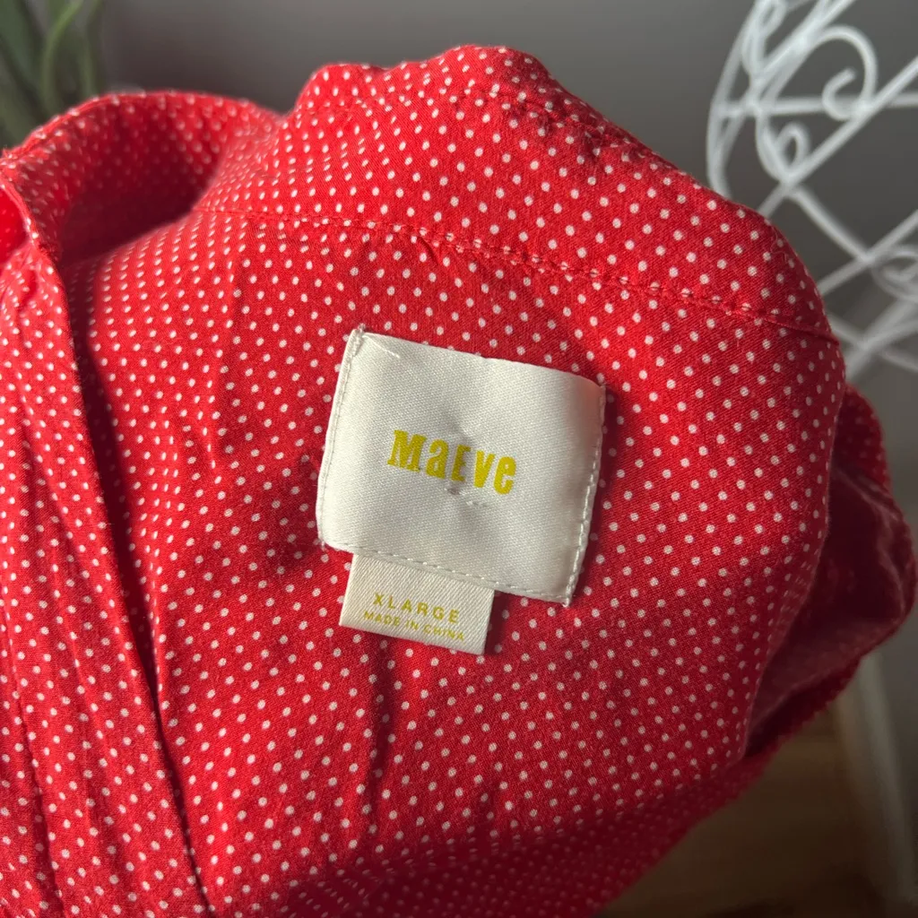 Anthropologie Maeve Matilda Red White Polkadot Print Button Top Shirt Size XL - Image 7