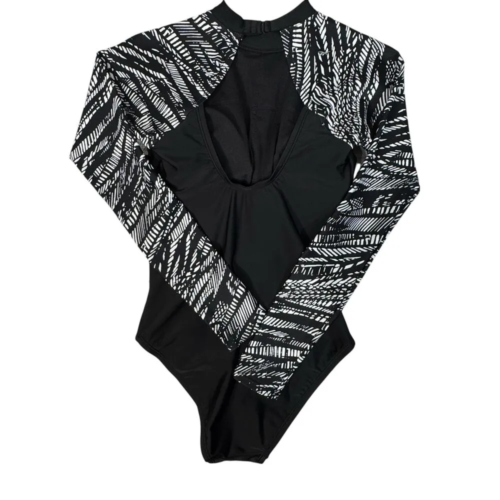 Reebok Small Swimsuit One-Piece Long Sleeves Padded High-Neck Lined Black New - Image 5