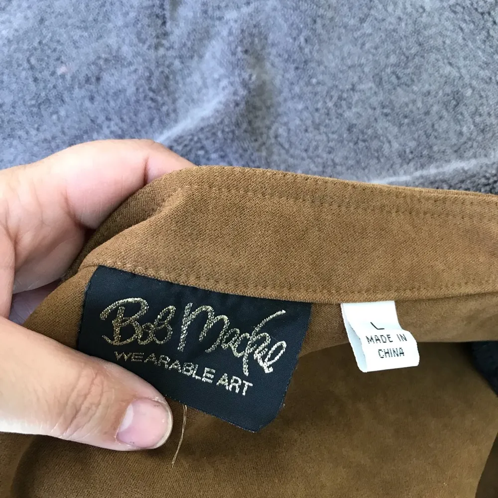 Bob Mackie Wearable Art Brown Faux Suede Zip Jacket Black Zebra Sequins Size L - Image 9