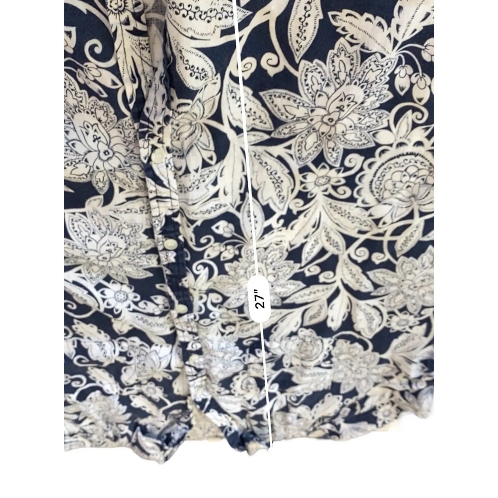 Charter Club Womens size large Luxury Linen Button Up Shirt Floral Blue Resort - Image 7