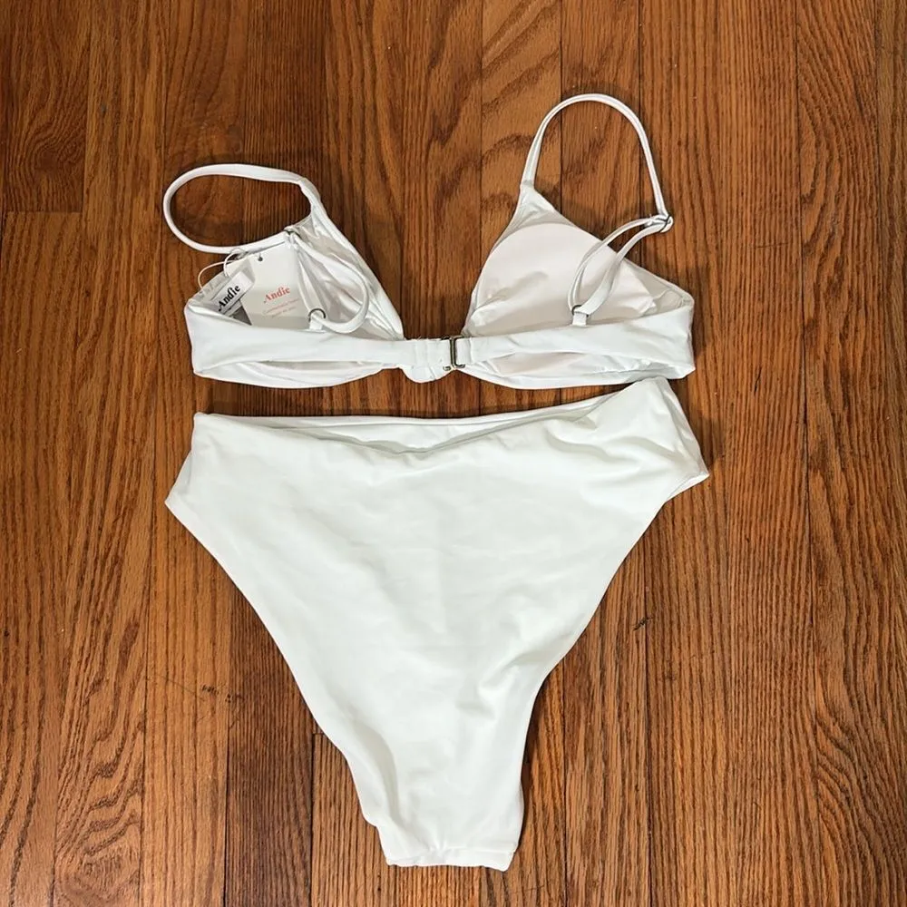 Andie bikini Set Santorini Top 90s High Waisted Bottom White size S NWT - Image 7