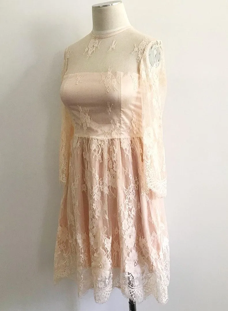 Lace Sheer Formal Dress Pink Size XS - Image 2