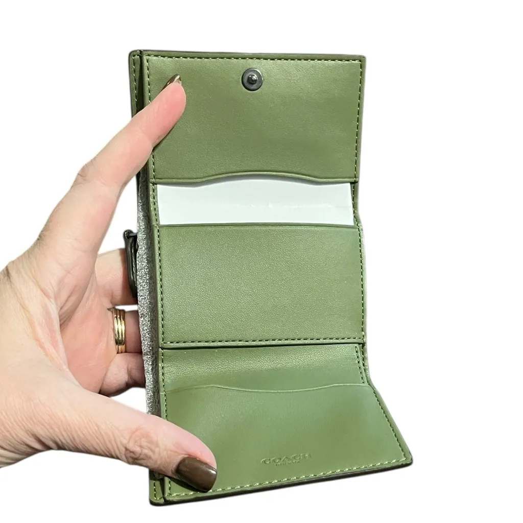 Coach Military Green Leather City Tote with gun metal hardware & matching wallet - Image 7