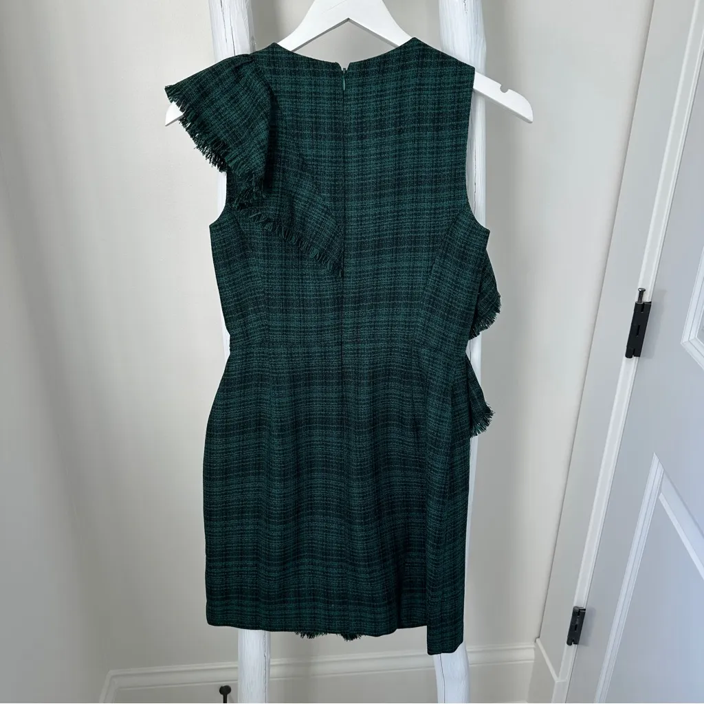 Chelsea28 Green and Black Tartan Plaid Asymmetrical Ruffle Dress Size 2P - Image 5